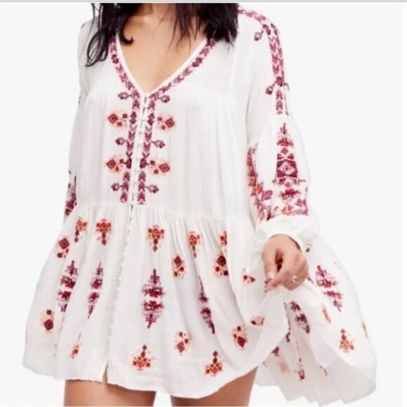 The Arianna Embroidered Tunic by Free People Sz M White #306D - Picture 9 of 12